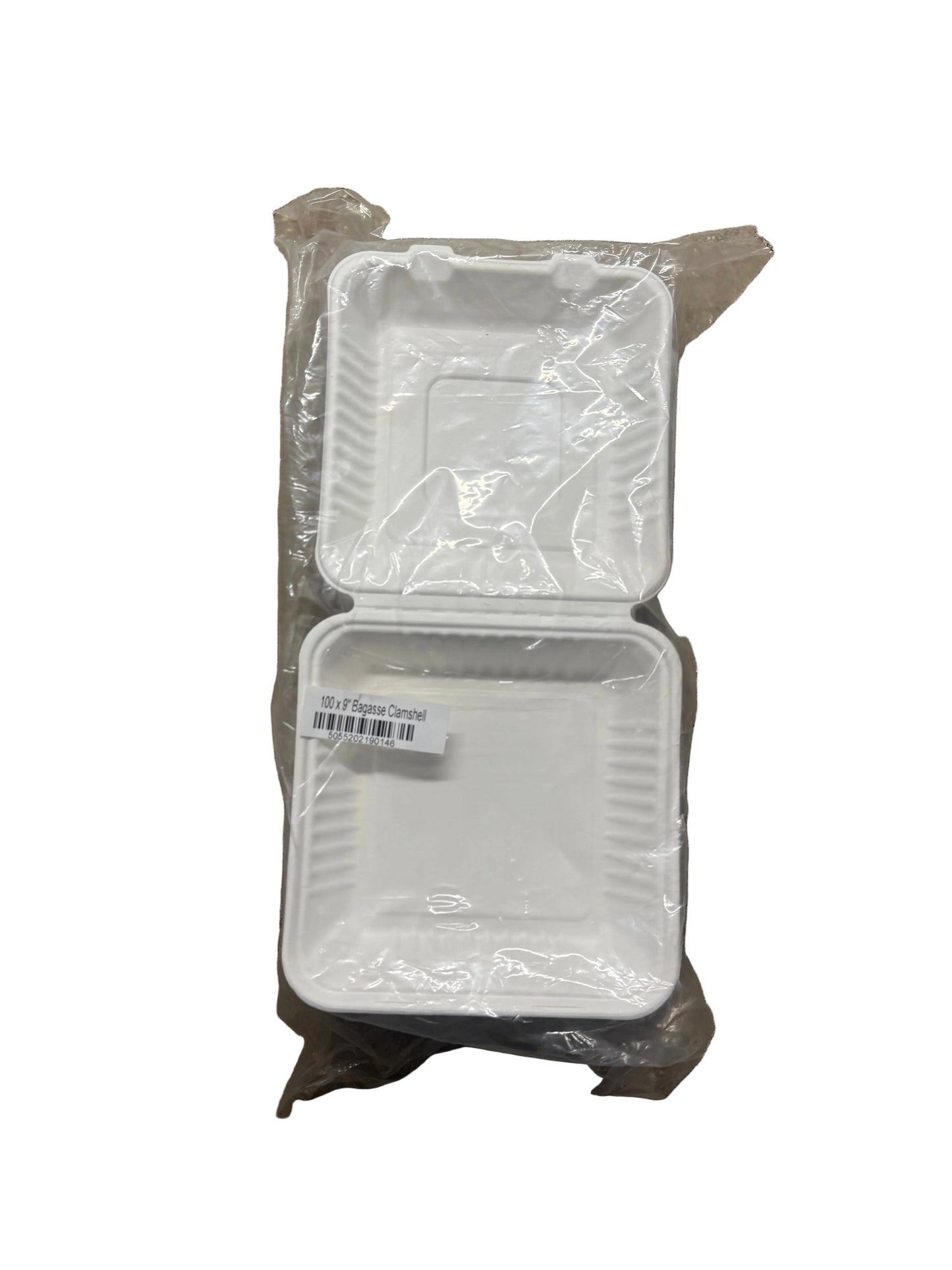 Bagasse Clamshell Food Containers – 9” 100 Pack